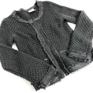 Romeo and Juliet Gray Metallic Trim Zip Sweater M